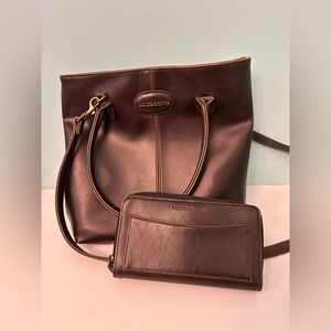 Liz Claiborne Brown Faux Leather Tote Bag Crossbody W/ Wallet Distressed?